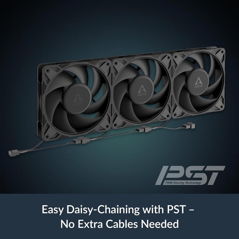 Arctic P12 Pro PST - مروحة قوية متميزة، مروحة 120 مم PWM مع موصل Y، 600-3000 RPM، 0 RPM <5% PWM، محمل ديناميكي سائل، 4 دبابيس - أسود - Image 5